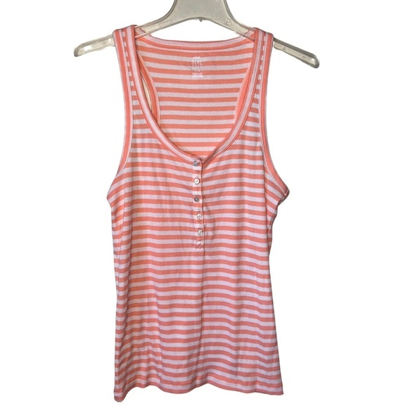 Aerie Real Soft No BS Henley Tank Top Coral and White Striped Size Large - Picture 1 of 8